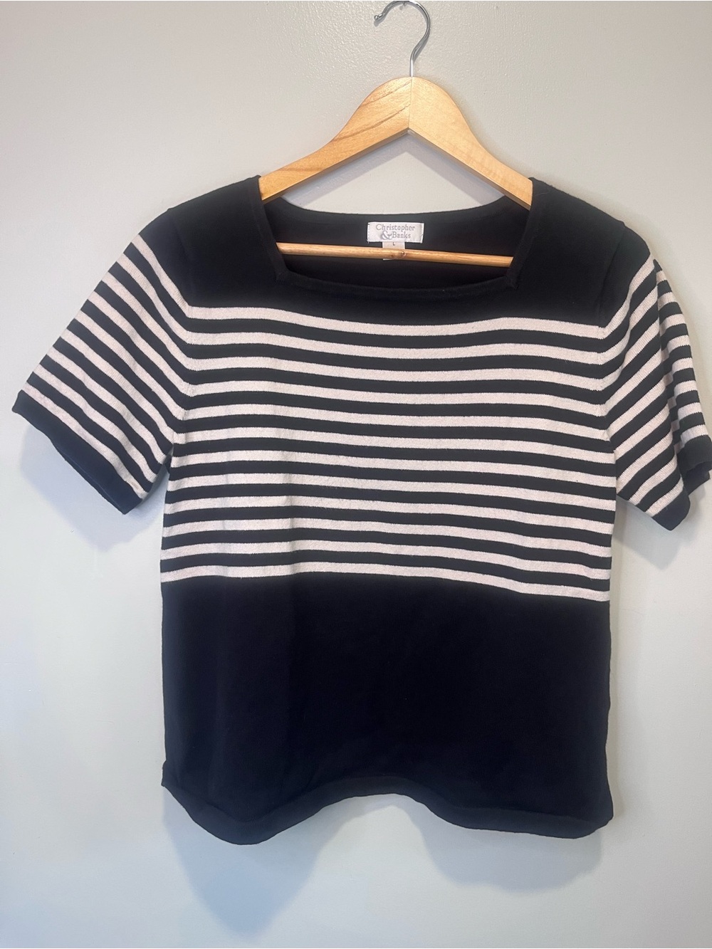 Christopher & Banks Black and White Striped Short Sleeve Top
